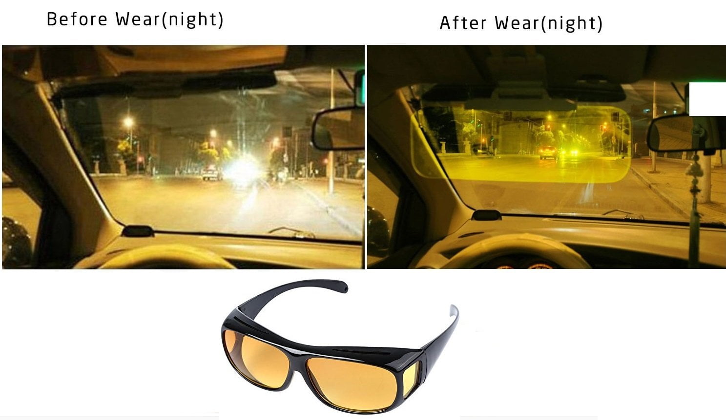 Redukcja olśnienia dzięki soczewkom nocnym Grafika pokazująca redukcję ślepoty nocnej dzięki specjalnym soczewkom okularowym