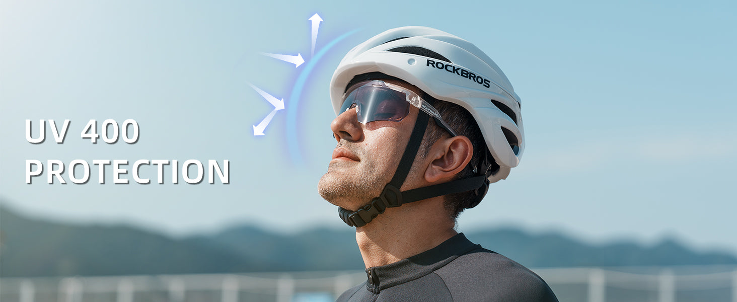 okulary UV z antypoślizgowymi zausznikami na twarzy okulary rowerowe UV z antypoślizgowymi zausznikami na twarzy sportowca w kasku